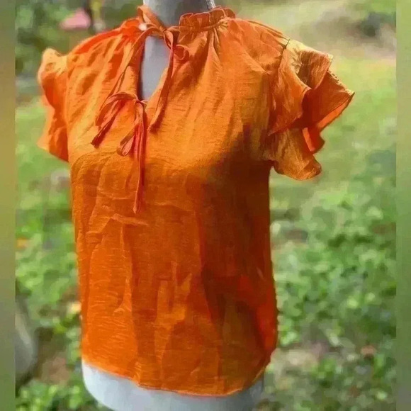 Steve Madden NWT orange blouse shirt top. Flutter cap sleeves. UT VOLS - Picture 3 of 6